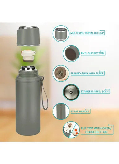 800ml Classic Vacuum Bottle Leak-Proof For Hot &amp; Cold Drinks 5171 (D8 x H28)cm - Grey