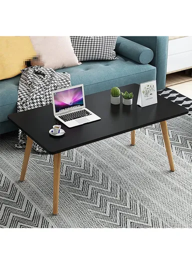 Modern Solid Wood Rectangle Coffee Table, Sofa Table for Living Room, Bedroom &amp; Office (W80 x D40 x H42)cm - Black