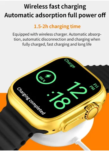 D68 1.75" 47mm Full Touch Screen Smart Watch &amp; Classic Watch With 3 Strap, 2 Bracelet &amp; Wireless Charger (App: Olywear) - Black