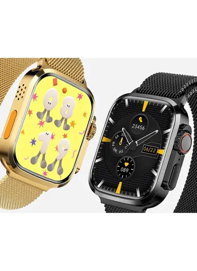 D68 1.75" 47mm Full Touch Screen Smart Watch &amp; Classic Watch With 3 Strap, 2 Bracelet &amp; Wireless Charger (App: Olywear) - Black