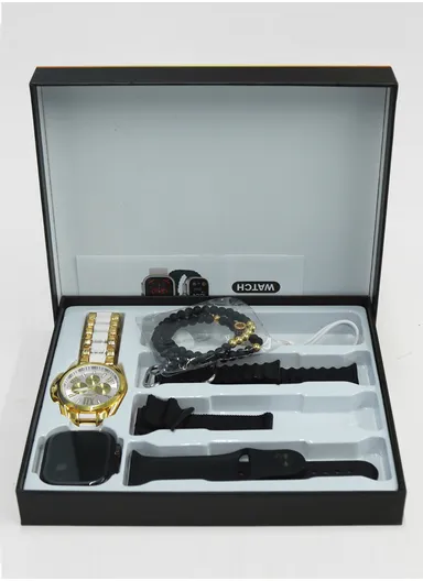 D68 1.75" 47mm Full Touch Screen Smart Watch &amp; Classic Watch With 3 Strap, 2 Bracelet &amp; Wireless Charger (App: Olywear) - Black