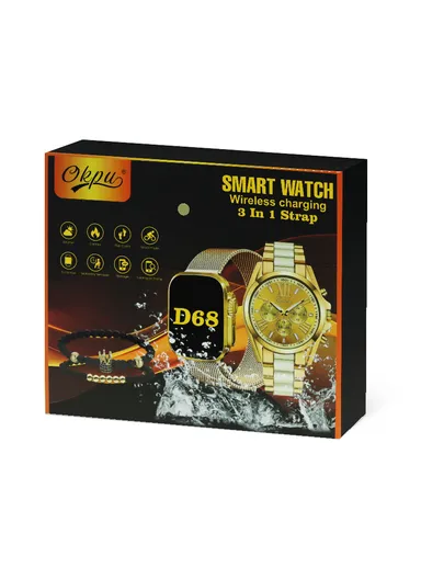 D68 1.75" 47mm Full Touch Screen Smart Watch &amp; Classic Watch With 3 Strap, 2 Bracelet &amp; Wireless Charger (App: Olywear) - Black