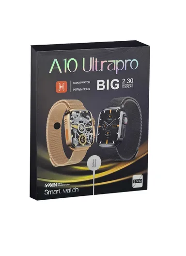 A10 Ultra Pro 1.75" 47mm Full Touch Screen With 2 Strap &amp; Wireless Charger (App: HiWatch Plus) - Gold
