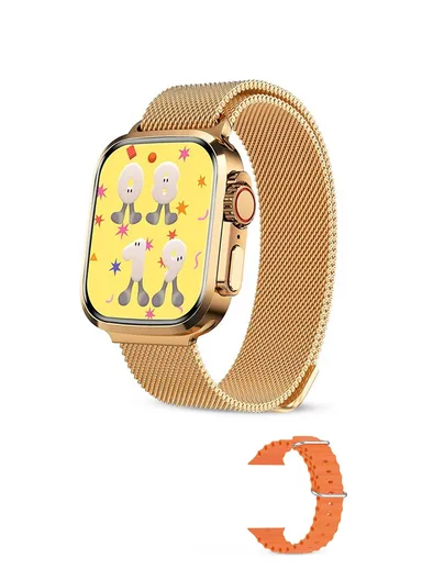 A10 Ultra Pro 1.75" 47mm Full Touch Screen With 2 Strap &amp; Wireless Charger (App: HiWatch Plus) - Gold