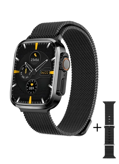 A10 Ultra Pro 1.75" 47mm Full Touch Screen With 2 Strap &amp; Wireless Charger (App: HiWatch Plus) - Black