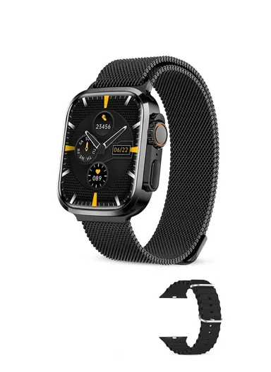 A10 Ultra Pro 1.75" 47mm Full Touch Screen With 2 Strap &amp; Wireless Charger (App: HiWatch Plus) - Black