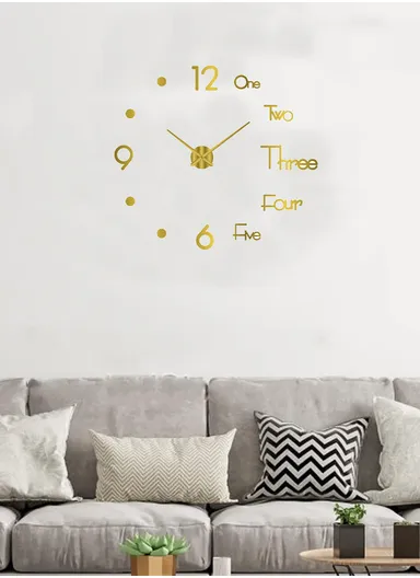 80cm 3D DIY Silent Sweeping Wall Clock, Decor Wall Clock, Simple Metal Pointer Battery Power Clock for Living Room, Office, Bedroom Room &amp; Decoration 12s036-M - Gold