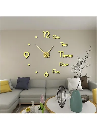 80cm 3D DIY Silent Sweeping Wall Clock, Decor Wall Clock, Simple Metal Pointer Battery Power Clock for Living Room, Office, Bedroom Room &amp; Decoration 12s036-M - Gold