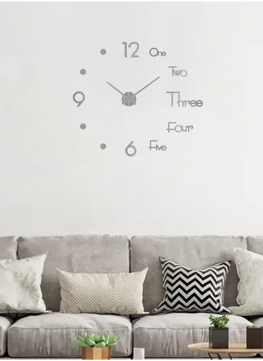 80cm 3D DIY Silent Sweeping Wall Clock, Decor Wall Clock, Simple Metal Pointer Battery Power Clock for Living Room, Office, Bedroom Room &amp; Decoration 12s036-M - Silver