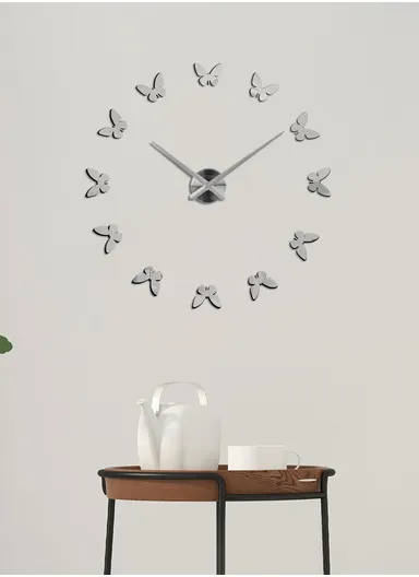 60cm 3D DIY Silent Sweeping Wall Clock, Decor Wall Clock, Simple Metal Pointer Battery Power Clock for Living Room, Office, Bedroom Room &amp; Decoration 12s001-S - Silver