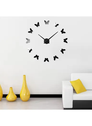 60cm 3D DIY Silent Sweeping Wall Clock, Decor Wall Clock, Simple Metal Pointer Battery Power Clock for Living Room, Office, Bedroom Room &amp; Decoration 12s001-S - Silver