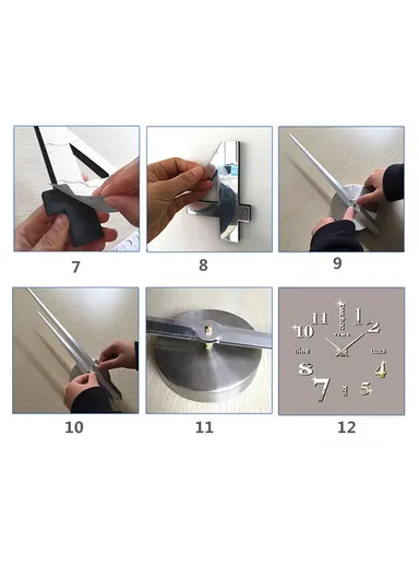 60cm 3D DIY Silent Sweeping Wall Clock, Decor Wall Clock, Simple Metal Pointer Battery Power Clock for Living Room, Office, Bedroom Room &amp; Decoration 12s001-S - Silver