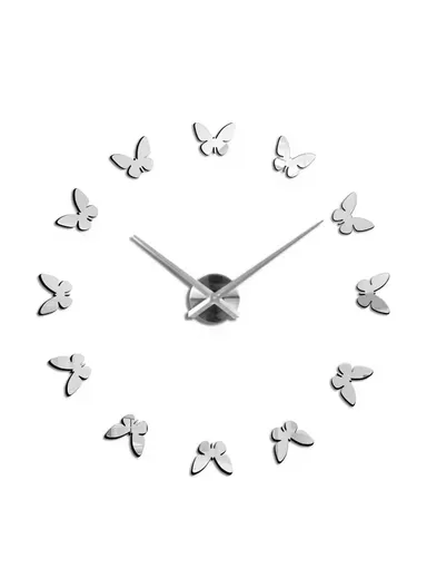 60cm 3D DIY Silent Sweeping Wall Clock, Decor Wall Clock, Simple Metal Pointer Battery Power Clock for Living Room, Office, Bedroom Room &amp; Decoration 12s001-S - Silver