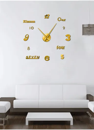 80cm 3D Effect Silent Sweeping Wall Clock, Decor Wall Clock, Acrylic Battery Power Clock for Living Room, Office, Bedroom Room &amp; Decoration - Gold