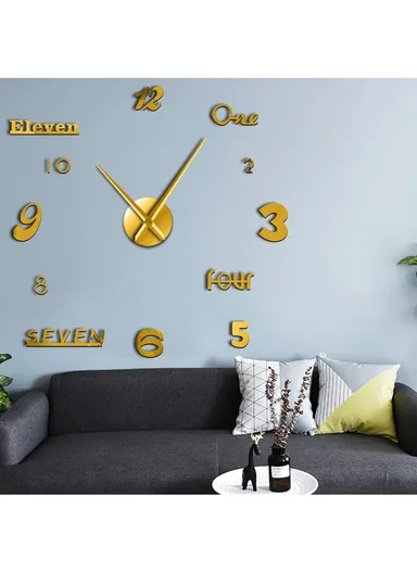 80cm 3D Effect Silent Sweeping Wall Clock, Decor Wall Clock, Acrylic Battery Power Clock for Living Room, Office, Bedroom Room &amp; Decoration - Gold