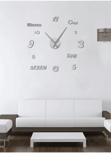80cm 3D Effect Silent Sweeping Wall Clock, Decor Wall Clock, Acrylic Battery Power Clock for Living Room, Office, Bedroom Room &amp; Decoration - Silver