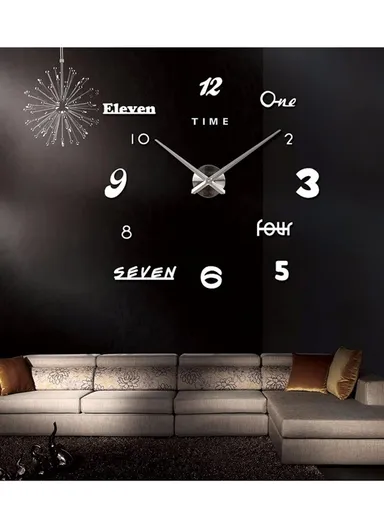 80cm 3D Effect Silent Sweeping Wall Clock, Decor Wall Clock, Acrylic Battery Power Clock for Living Room, Office, Bedroom Room &amp; Decoration - Silver