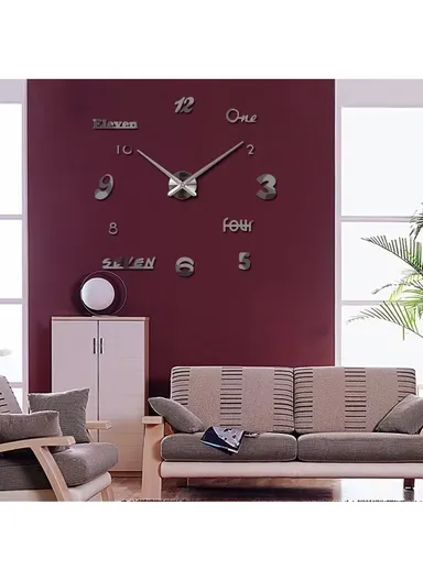 80cm 3D Effect Silent Sweeping Wall Clock, Decor Wall Clock, Acrylic Battery Power Clock for Living Room, Office, Bedroom Room &amp; Decoration - Silver