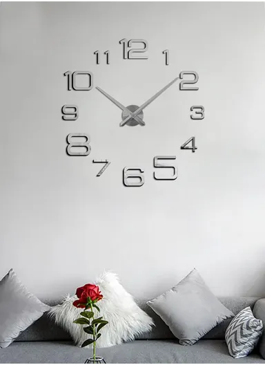 80cm DIY Silent Wall Clock, 3D Decor Wall Clock, Acrylic Battery Power Clock for Living Room, Office, Bedroom Room &amp; Decoration 12S039-M - Silver
