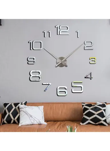 80cm DIY Silent Wall Clock, 3D Decor Wall Clock, Acrylic Battery Power Clock for Living Room, Office, Bedroom Room &amp; Decoration 12S039-M - Silver