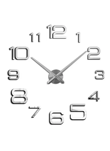 80cm DIY Silent Wall Clock, 3D Decor Wall Clock, Acrylic Battery Power Clock for Living Room, Office, Bedroom Room &amp; Decoration 12S039-M - Silver