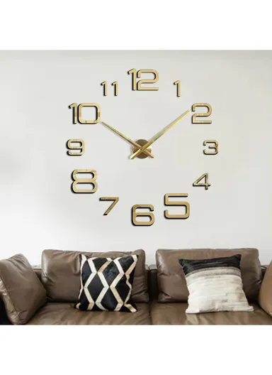 80cm DIY Silent Wall Clock, 3D Decor Wall Clock, Acrylic Battery Power Clock for Living Room, Office, Bedroom Room &amp; Decoration 12S039-M - Gold