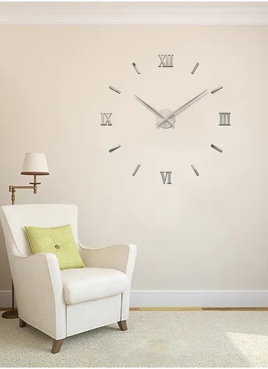 80cm 3D DIY Frameless Roman Numeral Silent Wall Clock, Battery Power Clock for Living Room, Office, Bedroom Room &amp; Decoration 12S034-M - Sliver