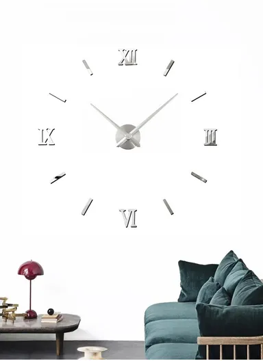 80cm 3D DIY Frameless Roman Numeral Silent Wall Clock, Battery Power Clock for Living Room, Office, Bedroom Room &amp; Decoration 12S034-M - Sliver