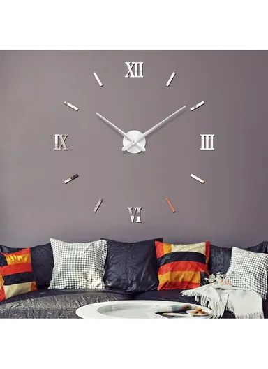 80cm 3D DIY Frameless Roman Numeral Silent Wall Clock, Battery Power Clock for Living Room, Office, Bedroom Room &amp; Decoration 12S034-M - Sliver