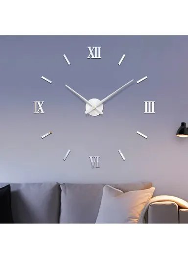 80cm 3D DIY Frameless Roman Numeral Silent Wall Clock, Battery Power Clock for Living Room, Office, Bedroom Room &amp; Decoration 12S034-M - Sliver