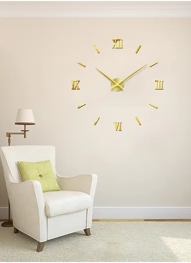 80cm 3D DIY Frameless Roman Numeral Silent Wall Clock, Battery Power Clock for Living Room, Office, Bedroom Room &amp; Decoration 12S034-M - Gold