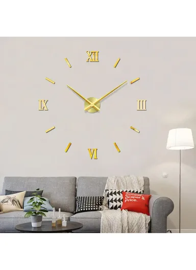 80cm 3D DIY Frameless Roman Numeral Silent Wall Clock, Battery Power Clock for Living Room, Office, Bedroom Room &amp; Decoration 12S034-M - Gold