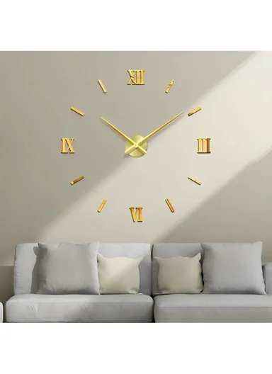 80cm 3D DIY Frameless Roman Numeral Silent Wall Clock, Battery Power Clock for Living Room, Office, Bedroom Room &amp; Decoration 12S034-M - Gold