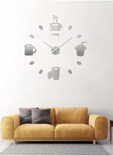 60cm 3D DIY Frameless Acrylic Coffee Machine Silent Wall Clock, Battery Power Clock for Living Room, Office, Bedroom Room &amp; Decoration 12S033-S - Sliver