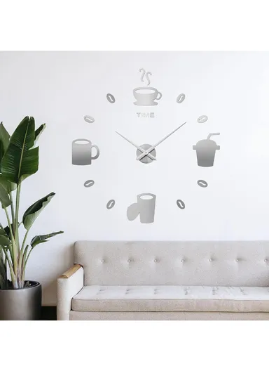 60cm 3D DIY Frameless Acrylic Coffee Machine Silent Wall Clock, Battery Power Clock for Living Room, Office, Bedroom Room &amp; Decoration 12S033-S - Sliver
