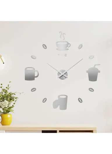 60cm 3D DIY Frameless Acrylic Coffee Machine Silent Wall Clock, Battery Power Clock for Living Room, Office, Bedroom Room &amp; Decoration 12S033-S - Sliver