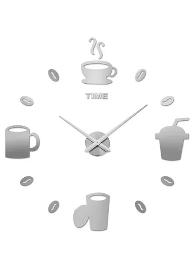 60cm 3D DIY Frameless Acrylic Coffee Machine Silent Wall Clock, Battery Power Clock for Living Room, Office, Bedroom Room &amp; Decoration 12S033-S - Sliver