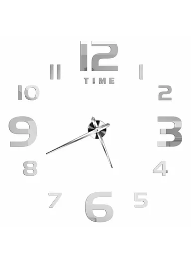 120cm 3D DIY Silent Number Wall Clock, Decor Wall Clock, Simple Metal Pointer Battery Power Clock for Living Room, Office, Bedroom Room &amp; Decoration 12S047 - Silver