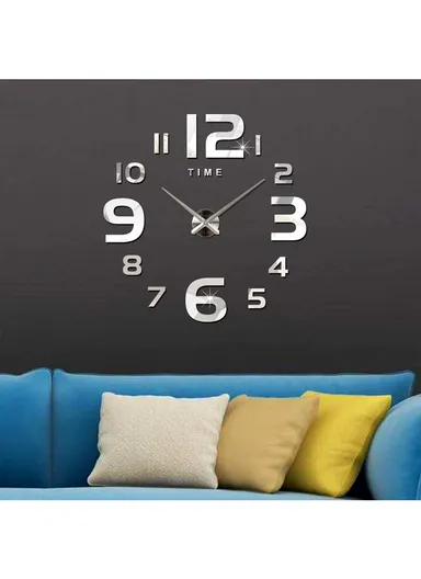120cm 3D DIY Silent Number Wall Clock, Decor Wall Clock, Simple Metal Pointer Battery Power Clock for Living Room, Office, Bedroom Room &amp; Decoration 12S047 - Silver