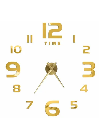 120cm 3D DIY Silent Number Wall Clock, Decor Wall Clock, Simple Metal Pointer Battery Power Clock for Living Room, Office, Bedroom Room &amp; Decoration 12S047 - Gold