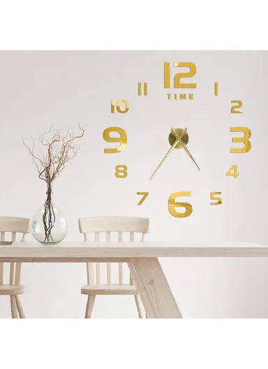 120cm 3D DIY Silent Number Wall Clock, Decor Wall Clock, Simple Metal Pointer Battery Power Clock for Living Room, Office, Bedroom Room &amp; Decoration 12S047 - Gold
