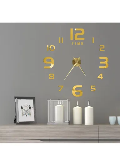 120cm 3D DIY Silent Number Wall Clock, Decor Wall Clock, Simple Metal Pointer Battery Power Clock for Living Room, Office, Bedroom Room &amp; Decoration 12S047 - Gold
