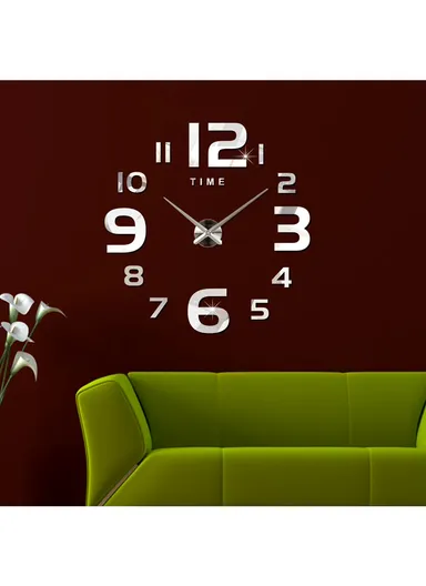 80cm 3D DIY Silent Number Wall Clock, Decor Wall Clock, Simple Metal Pointer Battery Power Clock for Living Room, Office, Bedroom Room &amp; Decoration 12S047 - Silver