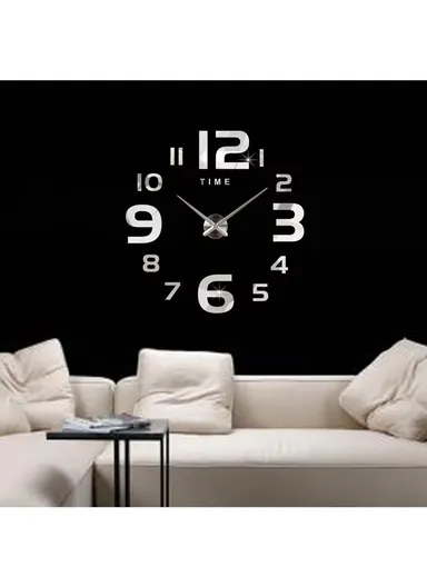 80cm 3D DIY Silent Number Wall Clock, Decor Wall Clock, Simple Metal Pointer Battery Power Clock for Living Room, Office, Bedroom Room &amp; Decoration 12S047 - Silver