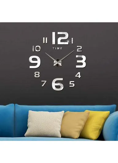 80cm 3D DIY Silent Number Wall Clock, Decor Wall Clock, Simple Metal Pointer Battery Power Clock for Living Room, Office, Bedroom Room &amp; Decoration 12S047 - Silver