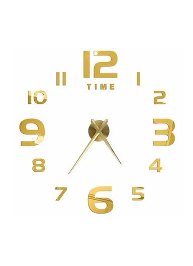 80cm 3D DIY Silent Number Wall Clock, Decor Wall Clock, Simple Metal Pointer Battery Power Clock for Living Room, Office, Bedroom Room &amp; Decoration 12S047 - Gold