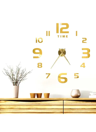 80cm 3D DIY Silent Number Wall Clock, Decor Wall Clock, Simple Metal Pointer Battery Power Clock for Living Room, Office, Bedroom Room &amp; Decoration 12S047 - Gold
