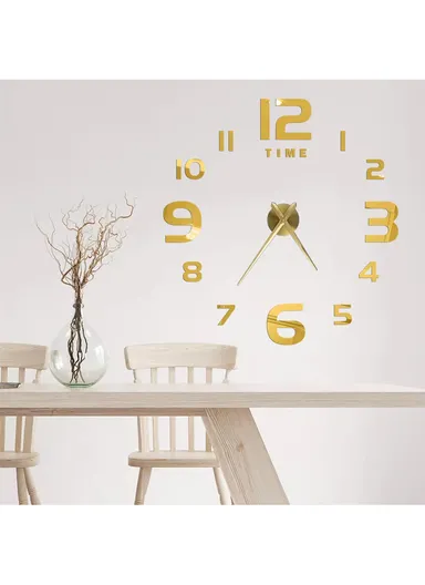 80cm 3D DIY Silent Number Wall Clock, Decor Wall Clock, Simple Metal Pointer Battery Power Clock for Living Room, Office, Bedroom Room &amp; Decoration 12S047 - Gold