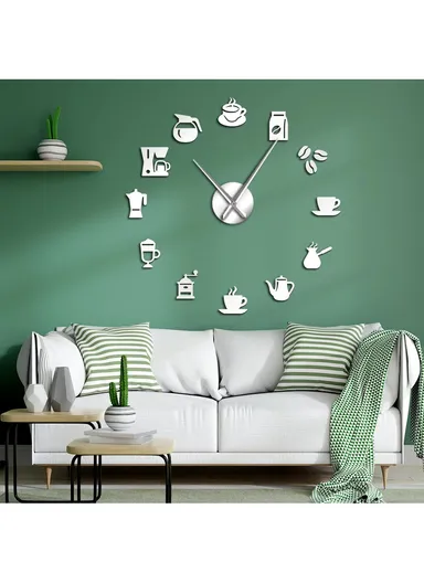 60cm Large 3D DIY Frameless Wall Clock, Stick-On Adhesive Acrylic Mute Wall Clock, Decor Wall Clock for Living Room, Office, Bedroom Room &amp; Decoration 12s052 - Silver