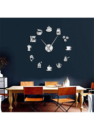 60cm Large 3D DIY Frameless Wall Clock, Stick-On Adhesive Acrylic Mute Wall Clock, Decor Wall Clock for Living Room, Office, Bedroom Room &amp; Decoration 12s052 - Silver